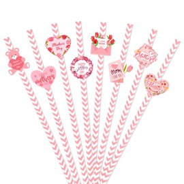 24 Pcs Mother's Day Themed Disposable Drinking Straws, Mom's Themed Paper Drinking Straw, Great for Valentine, Wedding, Birthday, Bachelorette Party, Bridal Shower