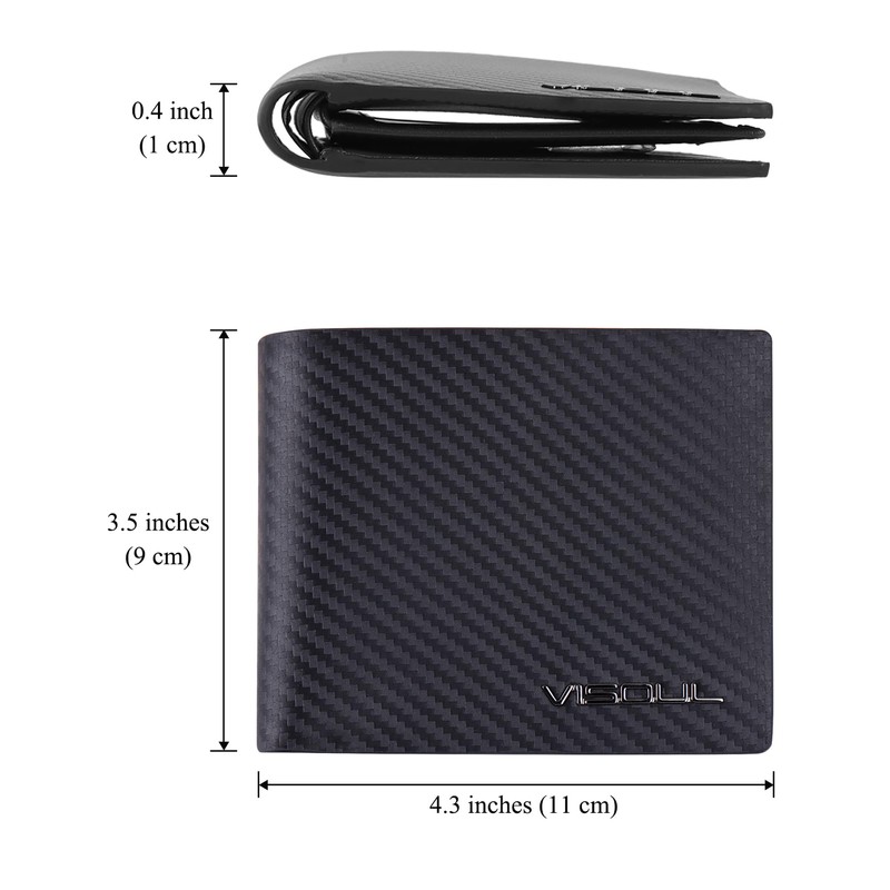 VISOUL Mens Bifold Wallet with 2 ID Windows Carbon Fiber