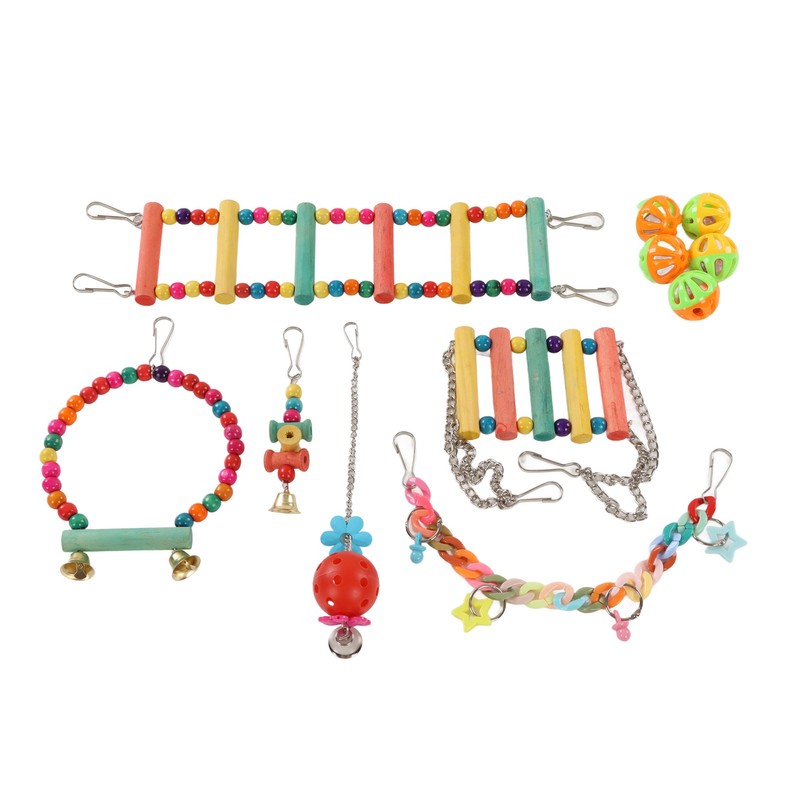 11pcs Parrot Swing Chewing Toy Set Bird Hanging Perches Toy