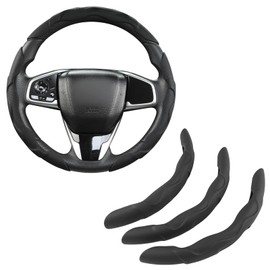 West Llama 3PCS Leather Car Steering Wheel Cover,Snap On Steering Wheel Protector Universal 99% Cars(3PCS-Black)