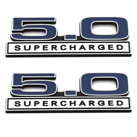 2pcs 5.0 Liter Supercharged Emblems Hood Engine 3D Badge Replacement for Universal Application Trunk (Blue)