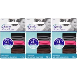 Goody Ouchless No Metal Hair Elastics Cherry Blossom, 15 count (Pack of 3)