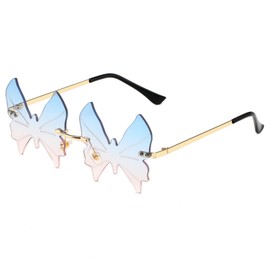 qinqilanqi-S Vintage Butterfly Sunglasses Irregular Rimless Sunglasses Fashion Party Glasses for Women Men (Blue Pink, Blue Pink)