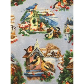 Elizabeth's Studio CHRISTMAS WINTER SONG BIRDS AND BIRDHOUSES BY ELIZABETH'S COTTON FABRIC 1/2 YARD
