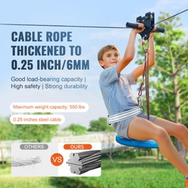 Happybuy 80 ft Zipline Kit for Kids & Adults, 500 lb Capacity, Backyard Outdoor Play, Quick Setup, Stainless Steel, Spring Brake, Safety Harness, Seat