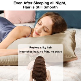 Ravmix 100% Mulberry Silk Pillow Cases for Hair and Skin with Hidden Zipper, Both Sides 21Momme Silk Cooling Pillow Case (Dark Khaki, Standard Size(20 * 26inches))