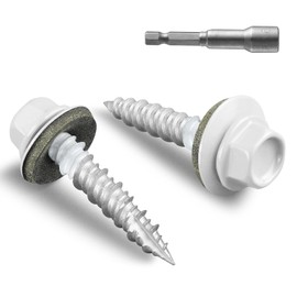 Bnuok Metal Roofing Screws #10 × 1 Inch, 80pcs White Ruspert Coating Hex Head Roofing Screws with Rubber Washer, Self Starting Metal to Wood Siding Screw