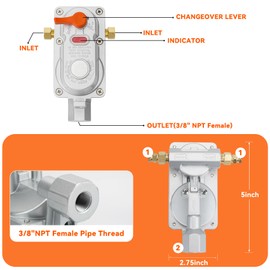 Skyflame 2-Stage RV Propane Regulator for Dual Tanks, Automatic Changeover Propane Gas Regulator with Two 18" RV Pigtail Hoses for RV Trailers Camper