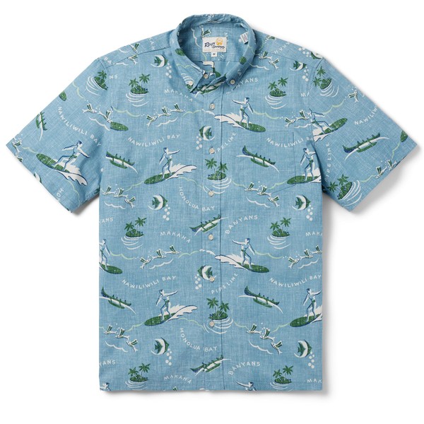 Reyn Spooner Ocean Chillin' Button Front Hawaiian Aloha Shirt, Faded