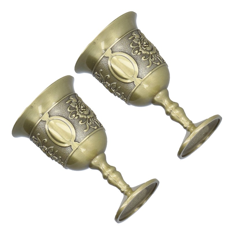 2pcs Wine Glasses Exquisite Chrysanthemum Pattern Vintage Court Style Metal