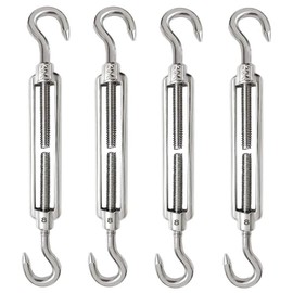 Pack of 4 Rope Tensioners Stainless Steel M8 Turnbuckle Wire Tensioner Stainless Steel 304 Adjustable Turnbuckle Hook and Hook for Rope Tensioner Hooks