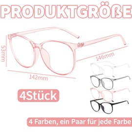 Vimmvid 4 Stück Blaulichtfilter Brille Damen und Männer, Fashion Brille Ohne Stärke Damen und Männer, Fake Glasses Qualität Runde Rahmen Blaulicht, Fake Brillen Protects Eyes and Relieves Fatigue