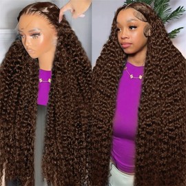 Chocolate Brown 13x6 Deep Wave Lace Front Wigs Human Hair 210Density Curly Wig HD Lace Front Wigs Human Hair Pre Plucked Frontal Wigs Human Hair Brown Glueless Wig For Women 26Inch