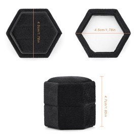Etercycle Velvet Jewelry Ring Box, Hexagon Premium Gorgeous Vintage Double Ring Gift Box with Detachable Lid for Proposal Engagement Wedding Ceremony(Black)