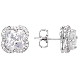 Elegant Rhodium Over Sterling Silver Clover Earrings for Women