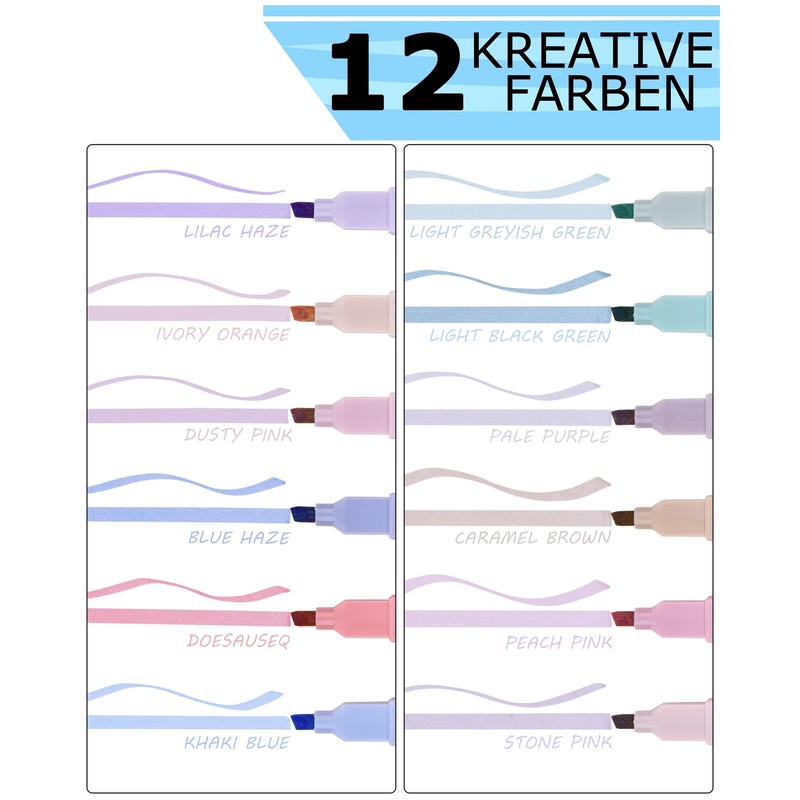 Willingood [Pack of 12] Aesthetic Highlighters with Soft Chisel Tip,