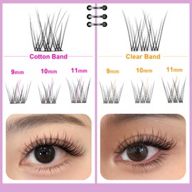 Clear Band Natural Lash Clusters Wispy Individual Eyelashes DIY Lash Extensions Natural Look Cluster Lashes D Curl Eyelash Extension,Geeneiya Wispy Eyelash Clusters (9-11MM,Clear and Black Band)