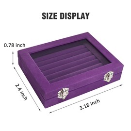 Vicoter Rings Organizer Tray 7 Slots Velvet Jewelry Earring Storage Box with Transparent lid Jewelry Display Case for Girls Wife Mom Women (Purple)
