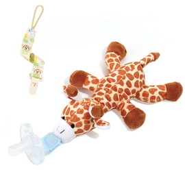 Zooawa Dummy Toy Soother Holder Teddy, Baby Pacifier Holder Dummy Teddy Baby Loveys Soothie Removable Dummy Holder Teddy, Stuffed Animal Dummy Comforter for Infant Kids Boys Girls 3-36 Months,Giraffe
