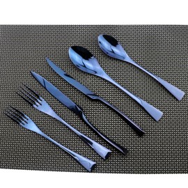 Uniturcky Flatware Set 18/10 Stainless Steel Mirror Polished Blue Cutlery - Silverware Utensil Set of Serrated Steak Knife Dinner Fork Knife Spoon Salad Fork Dessert Spoon,24 Piece Service for 4