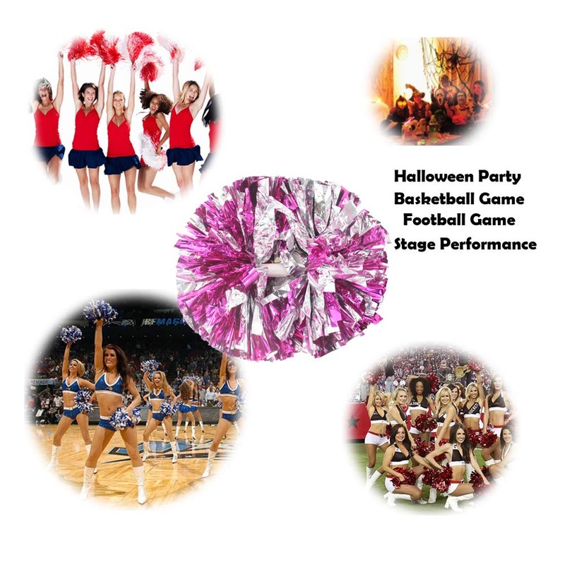 Hooshing 2PCS Pink and Silver Cheerleading Pom Poms with Baton