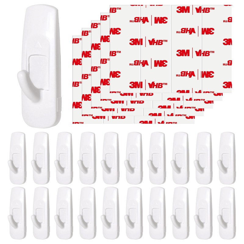 20 Medium Hooks for Hanging, Adhesive Wall Strips Hooks Heavy