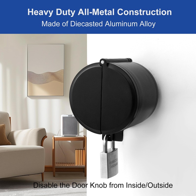 MOSECYOU Door Knob Locking Cover with Padlock, Heavy Duty All