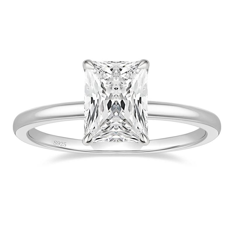 EAMTI 3CT 925 Sterling Silver Engagement Rings Radiant Cut Solitaire