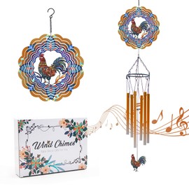 Wind Chime with Rooster Wind Spinner, Chicken Gifts for Men, Women, Retirement, Teachers, Parents - Outdoor Hanging Decor Clearance for Garden, Patio, Backyard or Porch