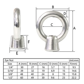 NIDAYE 3/8" UNC Marine Grade Lifting Eye Nut, 316 Stainless Steel Threaded Nut Fastener, 4 Packs