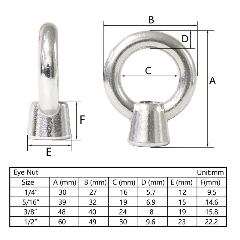 NIDAYE 3/8" UNC Marine Grade Lifting Eye Nut, 316 Stainless