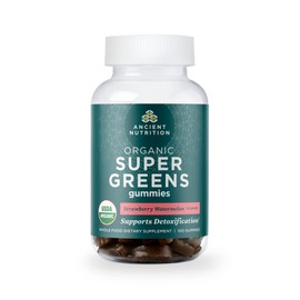 Ancient Nutrition Supergreens Gummy, Organic Superfood Gummy Made from Real Fruits, Vegetables and Herbs, for Digestive and Energy Support, 100 Count, Strawberry Watermelon