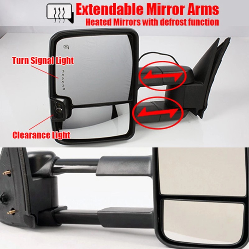 Ada For 07-13 Silverado Power+Heated Sequential Signal Trailer Towing Mirrors