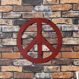 YK Decor Metal Treasured Red Peace Sign Wall Hanging Ornament Home Door Decor Decorative Signs (12")