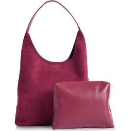 Women's Suede Shouder Bags Ladies Purse Hobo Bag with Strong Magnetic Buckle Tote Bags Retro Style Handbag for Work Shopping-Burgundy