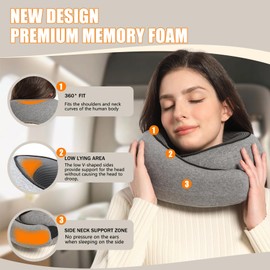 Hanmeimei Travel Neck Pillows for Airplanes Or Cars, 360° Head Support Sleep for Long Flight, Skin-Friendly and Breathable, Kit with 3D Contoured Eye Mask, Earplugs and Storage Bag