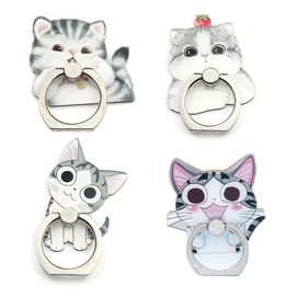 4Pcs Phone Ring Holder Stand, Cute Animal Dogs Cats 360 Rotation Finger Ring Grip Kickstand Mount for Cellphones and Tablets (Cat Stand)