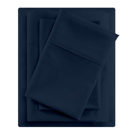 Loom Atrium Split Head Flex King Fitted Bottom Sheet Split King -4 Piece 600 TC 1 Fitted Sheet with 34 Split TOP, 1 King Flat & 2 King P/Cases Sheet Split Sheets Set for Bed Bedding Sheets-Navy Blue