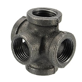 TuToy 1/2 inch 3/4 inch 1 inch 5-way pipe fitting malleable iron black socket cross female tube connector - 1 inch