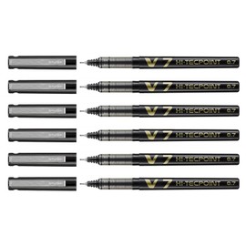 Pilot Set of 6 Hi-Tecpoint V7 Liquid Ink Rollerball Pens Medium Point Blackaa