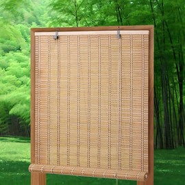 Bamboo Roller Shades Roman Shades for Window: Bamboo Blinds for Interior Windows and Outdoor Patio,Roll Up Blinds for Indoor Porch Light Filtering Sunshade,Easy to Install 24" W X 48" H