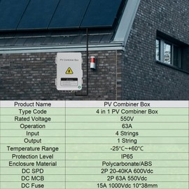 PV Solar Combiner Box with 550V DC Breaker, Enhanced Lightning Protection, and 15A Fuse - Engineered for Reliable Grid-Tied and Off-Grid Applications