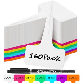 Pack of 160 Plant Signs Made of Premium Plastic, 100 x White + 60 x Colourful, Plant Stakes for Labelling, Weatherproof, Plug-in Labels Plants for Vegetables, Herbs, Flowers