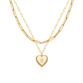 Fettero Necklace, Chain, Hypoallergenic Metal, Popular, 14K Goal, Heart Shape, Letter A to Z