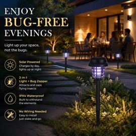 2/12-Pack Solar Bug Zapper Garden Lights – Automatic Outdoor Flying-Insect Lamps with Ground Stakes for Patios, Yards & Walkways