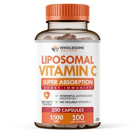 Wholesome Wellness Liposomal Vitamin C Capsules (200 Pills 1500mg Buffered) High Absorption, Immune System & Collagen Booster, High Dose Fat Soluble Immunity Support Ascorbic Acid, Natural Vegan