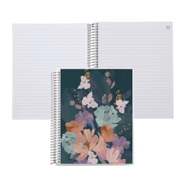 Erin Condren 8.5"x11" Lined Platinum Spiral Notebook. Bold Blooms Cover Design. 160 Lined Pages for Notes, Journaling, Writing. 80 Lb. Text Weight Paper, Stickers Included