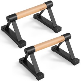 EVERYMATE Wood Push Up Bars Parallettes Bars with Rubber Feet, Anti-slip Handstand Bars for Calisthenics, Equipment for Home, Push Up Handles for Floor, Handstand Push Up Handles, Support 600 LB