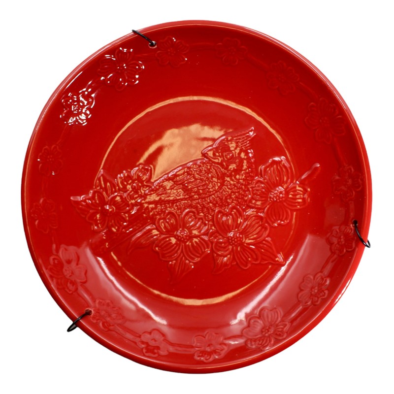 Backyard Essentials Red Ceramic Hanging Birdbath, Black Metal Chain Hanger,