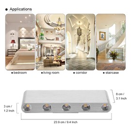 Kawell 10W Modern Wall Sconce LED Wall Light Up Down Indoor LED Wall Lamp Aluminum for Bedroom Living Room Bedside Stairs Hallway Corridor, 3000K